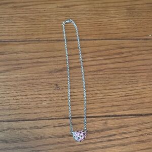 Elegant Silver and Pink Heart Necklace